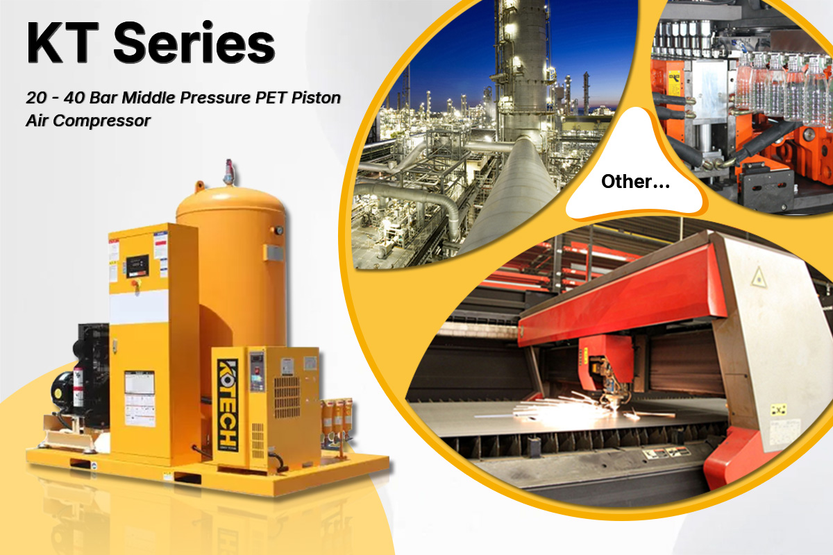 KT Series 20 - 40 Bar Middle Pressure PET Piston Air Compressor appliactions