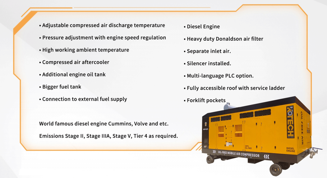 KOP Series oil free mobile air compressor specification