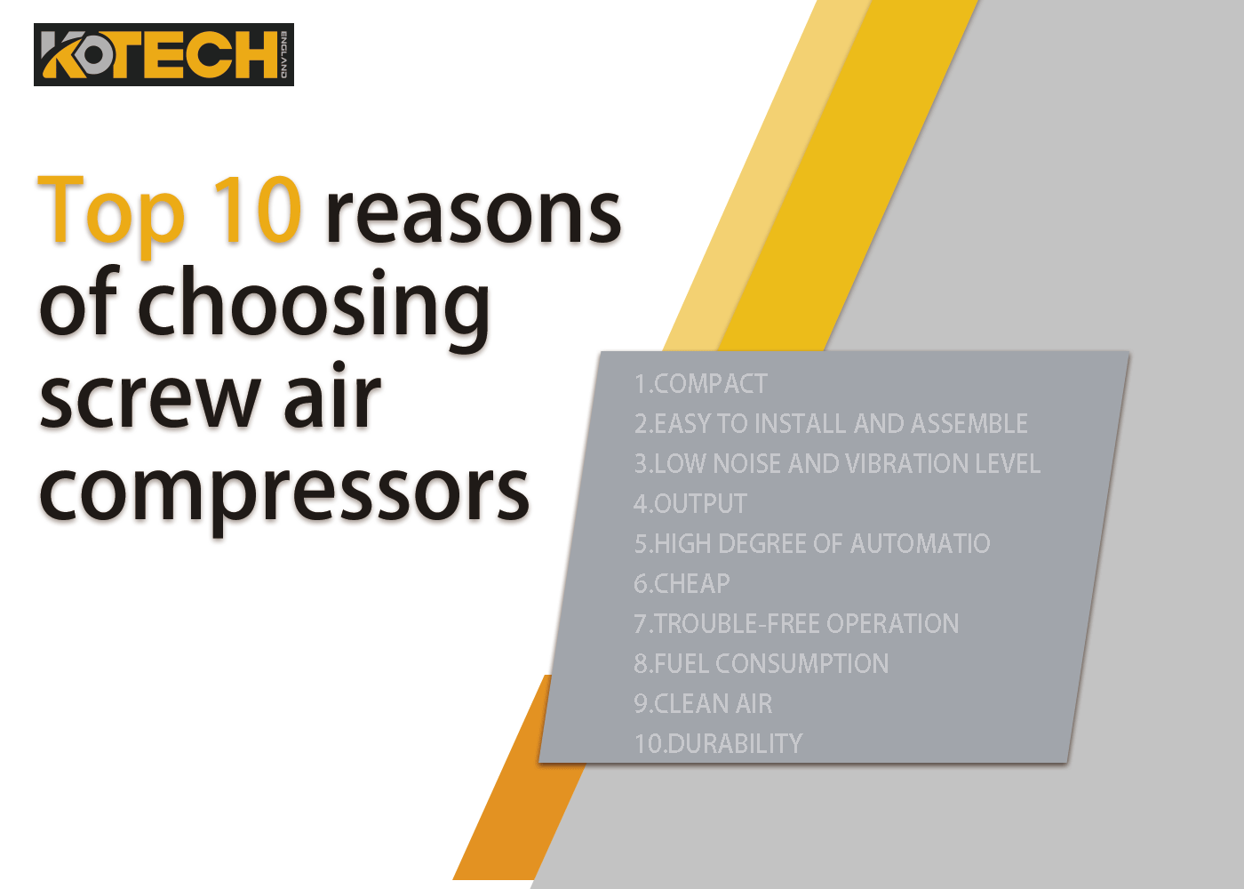 Top 10 reasons of choosing screw air compressors