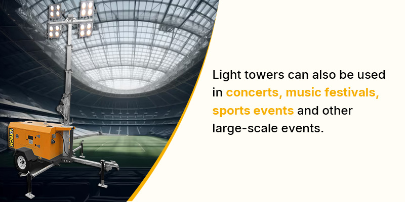 Mobile light towers for concerts music festivals, sporting events etc.