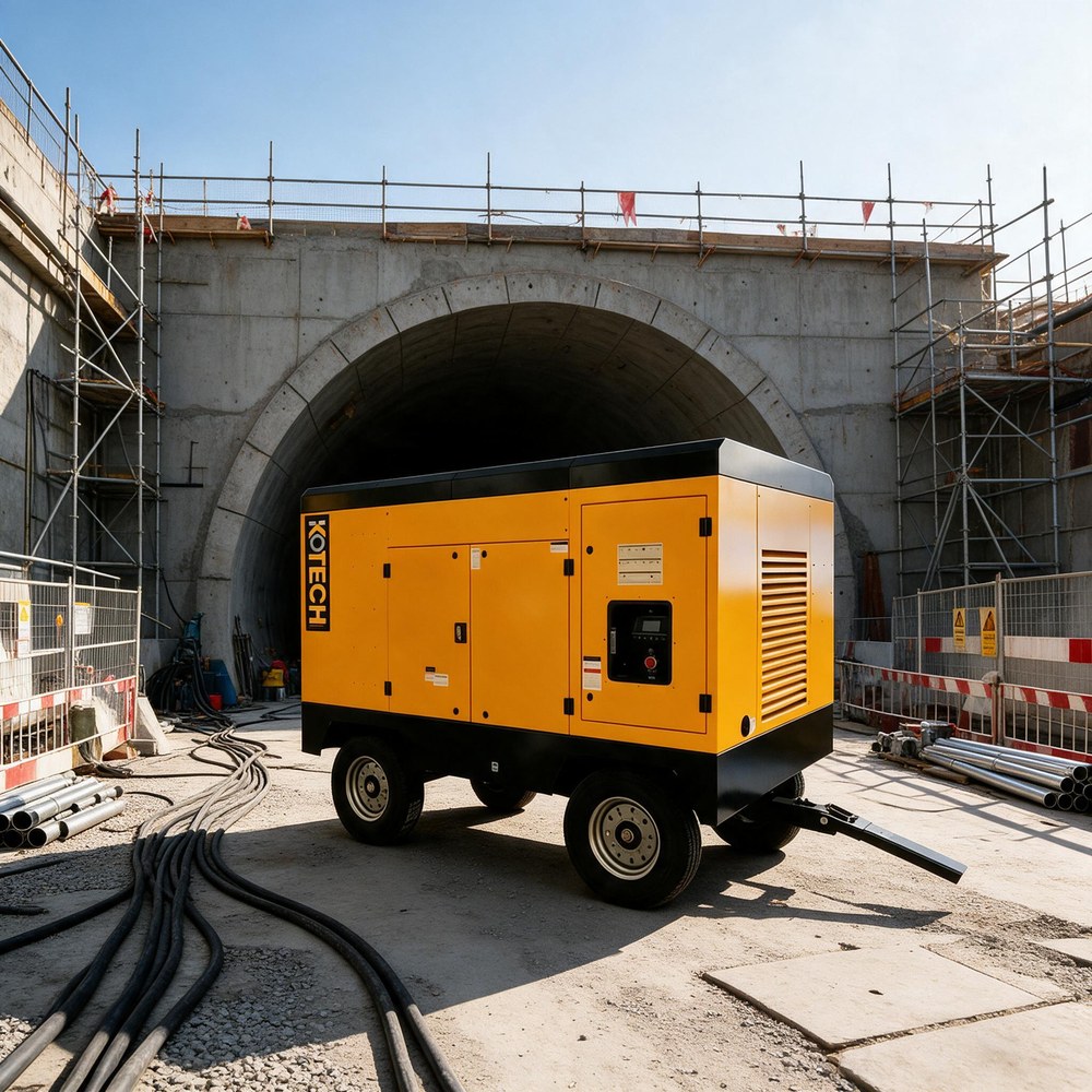 KOTECH mobile electric air compressor at a subway tunnel construction site entrance KOTECH mobile electric air compressor at a subway tunnel construction site entrance
