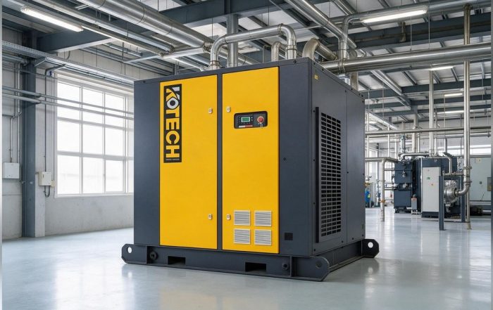 KOTECH KOE PM VSD screw compressor in the utility room of an air-jet weaving mill